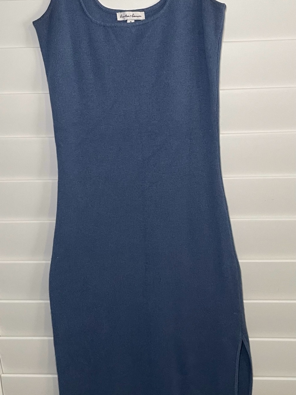 Austen & Brown Blue Ribbed Knit Midi Dress Size S